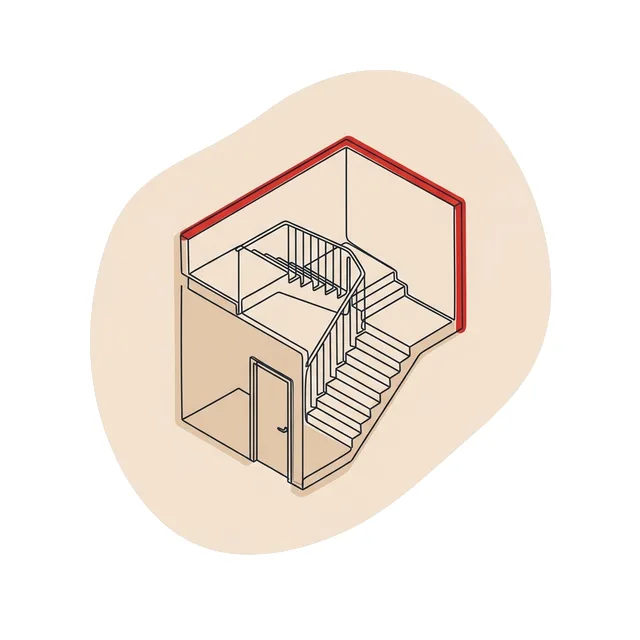 Cage d’escalier fermée en axonométrie