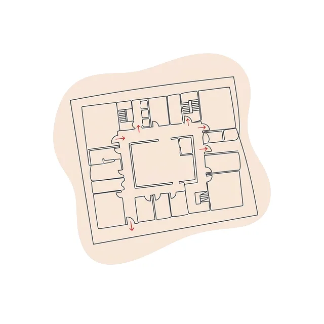 Plan de bâtiment avec des flèches d’évacuation