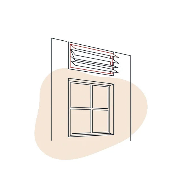 Façade avec un volet de désenfumage aux lames ouvertes
